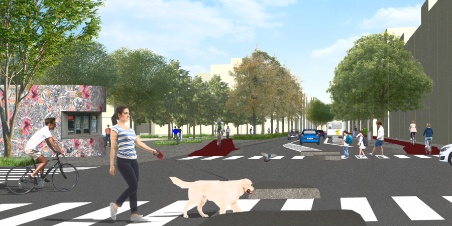 Toekomstbeeld ter hoogte van Sint-Jansplein aan kruispunt Van de Wervestraat x Houwerstraat Toekomstbeeld ter hoogte van Sint-Jansplein aan kruispunt Van de Wervestraat x Houwerstraat